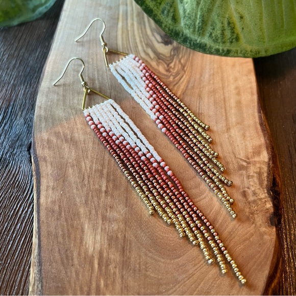 Handmade Beaded Fringe Earrings - Picture 2 of 6